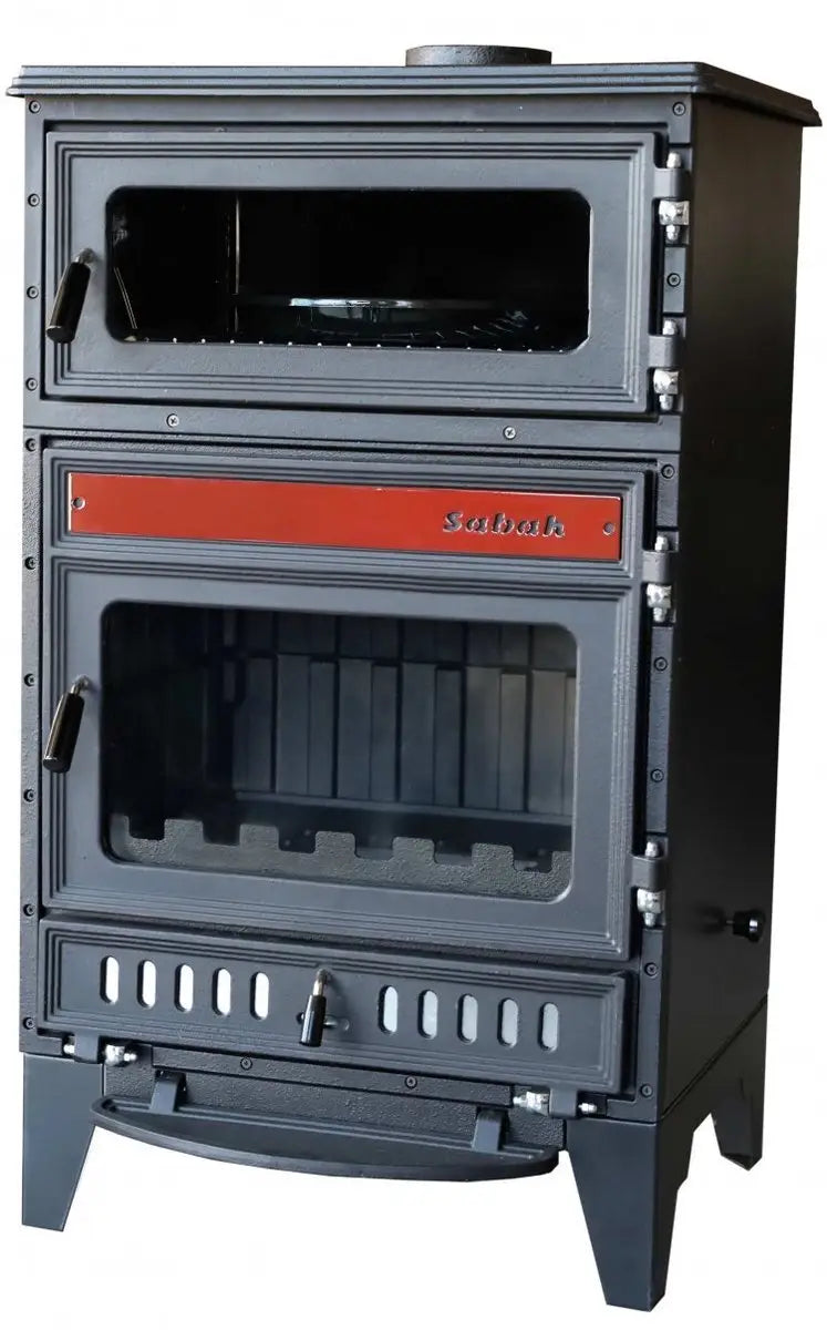Poêle à bois Sabah S107 avec four – Noir/Rouge